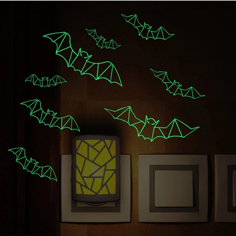 Halloween 3D Luminous Bat Wall Stickers PVC Glow In The Dark Luminous Bat Decor For Halloween Party Home Wall Decoration