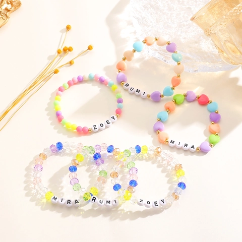 Conjunto de Pulseras Elásticas con Cuentas de Colores Estilo K-POP para Mujer con Letras Corazón Cuentas de Cristal Acrílico Joyería