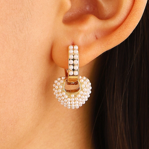 Elegant Long Tassel Earrings For Women With Faux Artificial Pearl Heart Rhinestone In Alloy And Resin Earring Post