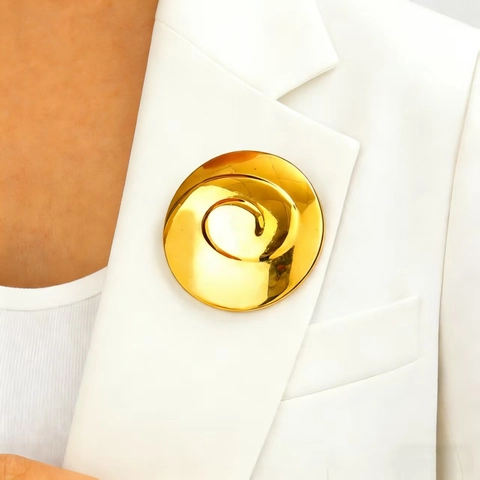 Spilla Vintage Esagerata in Acciaio Inossidabile a Vortice a Spirale per Donna Spilla Rotonda Geometrica Placcata Oro Argento