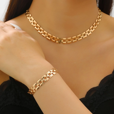 Minimalist Punk Watchband Link Necklace Bracelet Earrings Gold Silver Iron Plated O-Ring Choker For Women Fashion Jewelry