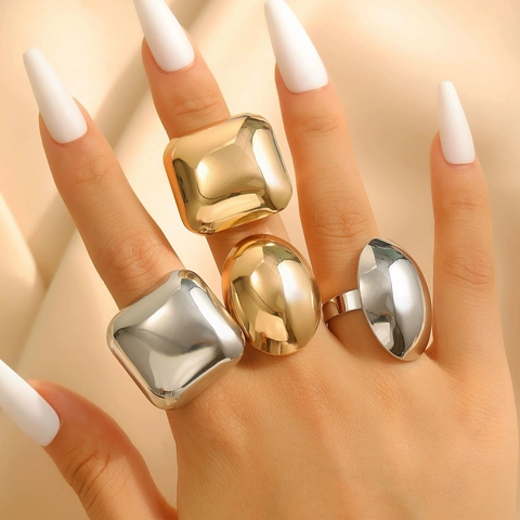 Vintage Metal Flower Leaf Opening Ring For Women Gold Silver Plated Irregular Geometric Butterfly Statement Jewelry Finger Ring