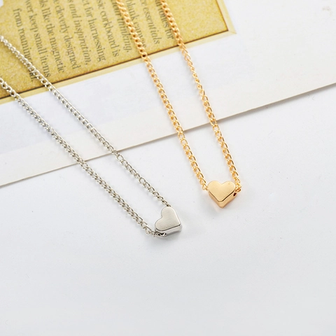 Collier Pendentif Cœur En Alliage De Cuivre Minimaliste Pour Femmes Mode Plaqué Or Argent Chaîne De Clavicule Bijoux Cadeau