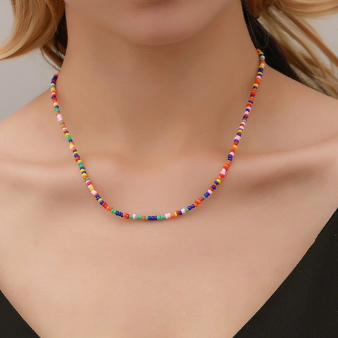 Bohemian Handmade Colorful Beads Choker Necklace For Women Summer Beach Seed Beads Clavicle Chain Neck Jewelry Gift