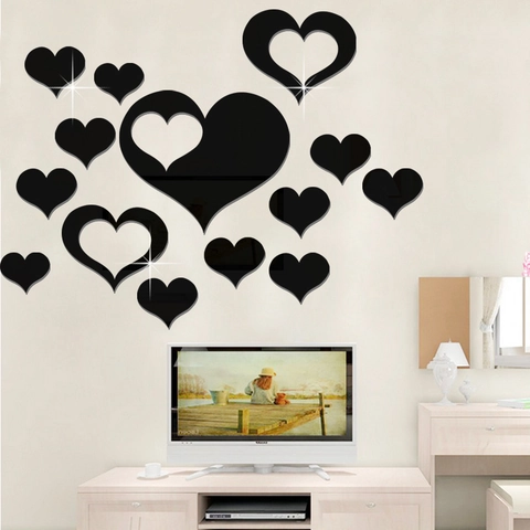 Acryl Herz Spiegel Wandaufkleber Moderne DIY 3D Spiegelaufkleber Für Wohnzimmer Schlafzimmer Hintergrund Heimdekoration