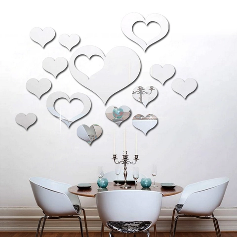 Acryl Herz Spiegel Wandaufkleber Moderne DIY 3D Spiegelaufkleber Für Wohnzimmer Schlafzimmer Hintergrund Heimdekoration