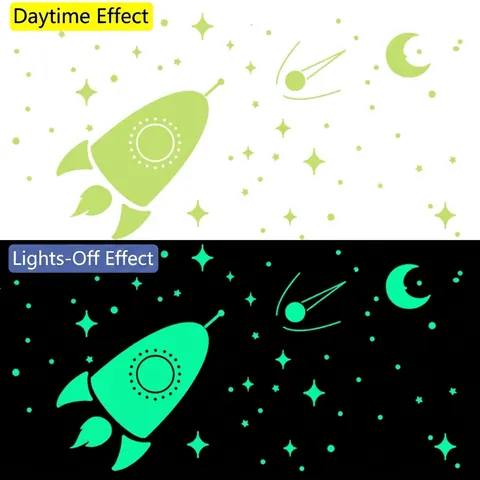 Leuchtend Im Dunkeln Weltraumrakete Stern Mond Wandaufkleber Für Kinderzimmer Schlafzimmer Fluoreszierende PVC Selbstklebende Abziehbilder