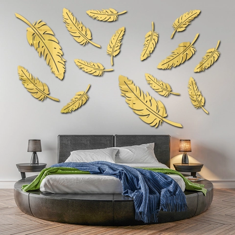 Pegatinas de Pared de Espejo de Pluma de Acrílico Calcomanía de Espejo Estereoscópica para Sala de Estar Dormitorio Decoración de Arte