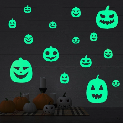 Halloween Kürbis Leuchtende Wandaufkleber Fluoreszierende Jack-O-Lantern PVC Dekore Für Kinderzimmer Party Home Deko