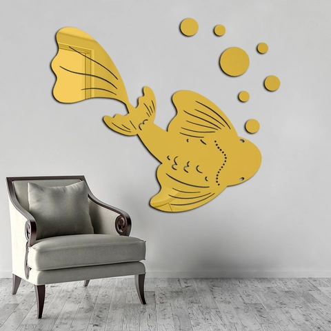 Sticker Mural Miroir en Acrylique 3D Moderne Forme Poisson Koi Avec Bulles DIY Auto-Adhésif Décoration d'Art pour Salon Chambre