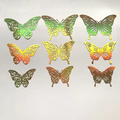 Moderni Adesivi Murali a Farfalla Cava 3D In Carta Oro Iridescente Decalcomanie a Farfalla Per Matrimonio Festa Casa DIY Wall Art