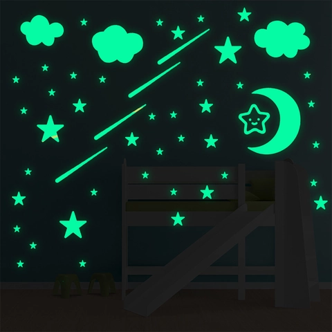 Nachtleuchtende Wandaufkleber Sterne Mond Wolke Meteor PVC Fluoreszierende Deckenaufkleber Für Kinderzimmer Schlafzimmer Deko