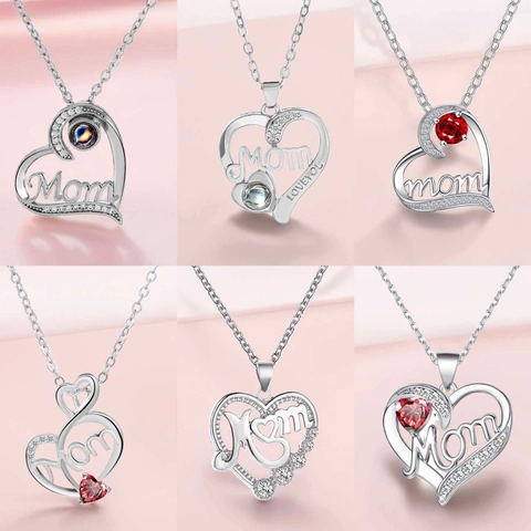 Mode Herz Mom Brief Anhänger Halskette Legierung Gold Roségold Versilbert Zirkonia Halskette Für Muttertag Geschenk Schmuck