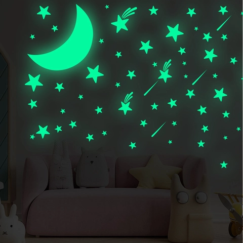 Stelle Fluorescenti Adesive Per Soffitto Luna Meteora Verde Fluorescente PVC Autoadesivo Decorazione Stanza Per Bambini Camera