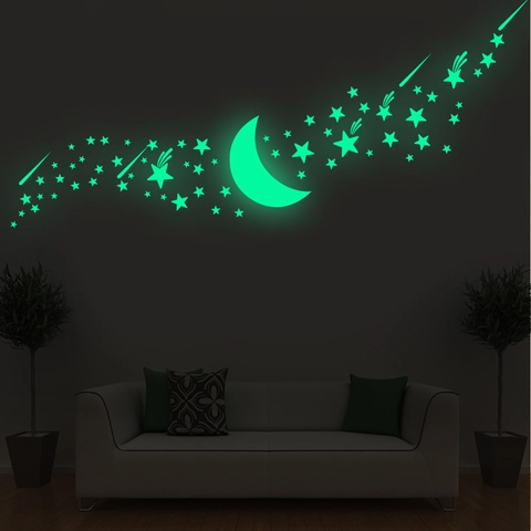 Stelle Fluorescenti Adesive Per Soffitto Luna Meteora Verde Fluorescente PVC Autoadesivo Decorazione Stanza Per Bambini Camera