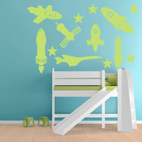 Lichtgevende Ruimteraket Muurstickers Glow In The Dark Sterren Ruimteschip Decals Voor Kinderkamer Slaapkamer PVC Muurschildering