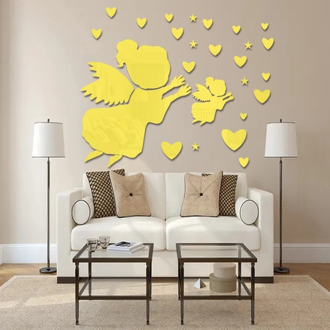 Engel Herz Stern 3D Acryl Spiegel Wandtattoo DIY Abnehmbare Spiegel Aufkleber Für Kinderzimmer Schlafzimmer Wohnzimmer
