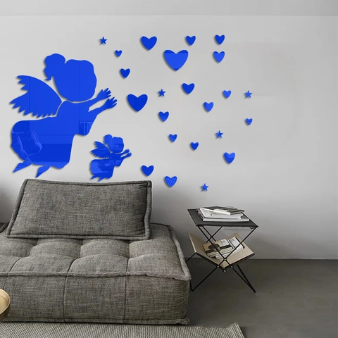 Engel Herz Stern 3D Acryl Spiegel Wandtattoo DIY Abnehmbare Spiegel Aufkleber Für Kinderzimmer Schlafzimmer Wohnzimmer