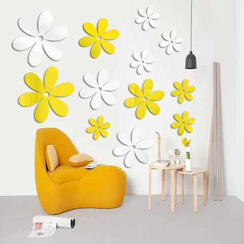 6Pcs 3D Acrylic Mirror Flower Wall Stickers Self-Adhesive Floral Decals For Home Living Room Bedroom Bathroom Decor