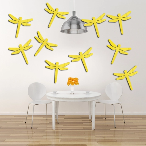 3D Acryl Spiegel Libel Muursticker Zelfklevend Reflecterende Verwijderbare Libel Sticker Voor Woonkamer Huisdecoratie