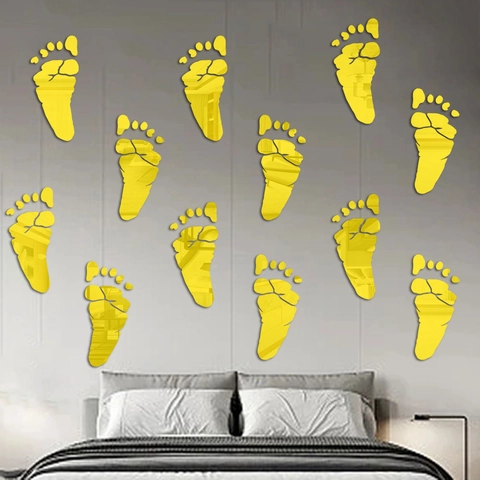 Acrylic Footprint Mirror Wall Stickers Waterproof 3D Surface Wall Decals For Living Room Bedroom Bathroom Home Decorative Art