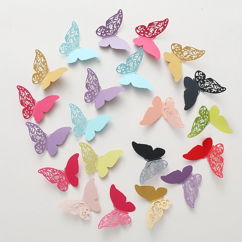 Moderne 3D Hohl Perlmuttpapier Schmetterling Wandsticker Für Heimdeko Schlafzimmer Wohnzimmer Hochzeit Party Wandkunst Dekoration