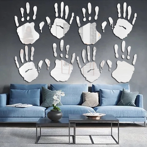 Halloween Blood Handprint Mirror Wall Stickers Acrylic Horror Finger Palm Decals For Home Living Room Party Decor