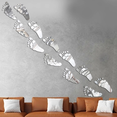 Pegatinas de Pared de Espejo de Huella de Acrílico Impermeable Superficie 3D Calcomanías de Pared para Sala de Estar Dormitorio Baño