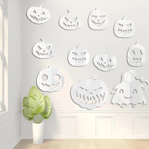 Halloween Kürbis Acryl Spiegel Wandaufkleber DIY Jack-O-Lantern Geist Zaubererhut Festliche Deko Für Wohnzimmer Schlafzimmer