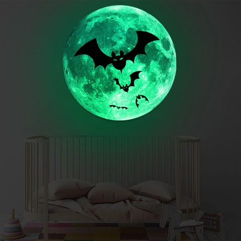 Halloween Mond Wandtattoo Leuchtet Im Dunkeln Fledermaus Geist Hexe Silhouette Luminous PVC Fluoreszierendes Dekor Für Kinderzimmer