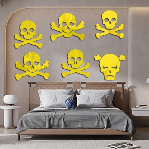Acrylic Skull Mirror Wall Stickers Skeleton Crossbones Decals For Halloween Party Living Room Home DIY Decorative Mural