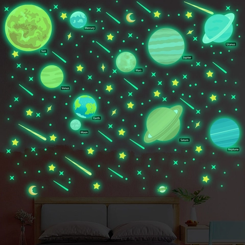 Sonnensystem Leuchtende Wandtattoo Leuchtet Im Dunkeln Planeten Sterne Mond Fluoreszierende Weltraum Deko Für Kinderzimmer