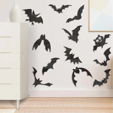 Halloween Pipistrello 3D Specchio Adesivi Murali Acrilico Riflettente Pipistrello Decalcomanie per Soggiorno Festivo DIY Casa Decorazione Murale