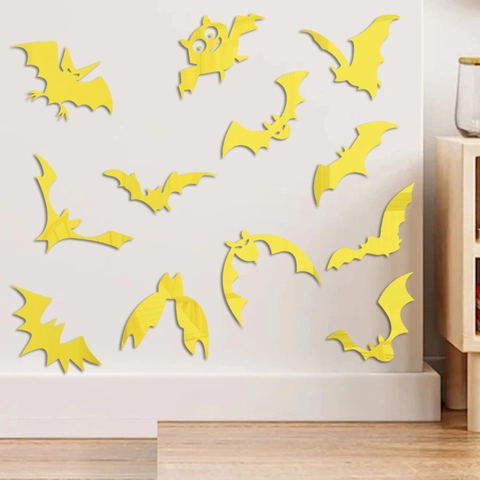 Halloween Pipistrello 3D Specchio Adesivi Murali Acrilico Riflettente Pipistrello Decalcomanie per Soggiorno Festivo DIY Casa Decorazione Murale