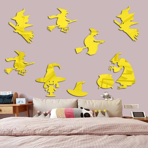 Pegatinas de Pared de Espejo de Acrílico de Bruja de Halloween Calcomanías de Silueta de Bruja para Decoración de Pared