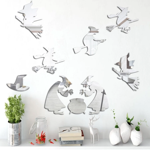 Pegatinas de Pared de Espejo de Acrílico de Bruja de Halloween Calcomanías de Silueta de Bruja para Decoración de Pared