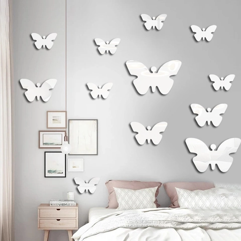 12 Stuks Acryl Spiegel Vlinder Muurstickers 3D DIY Verwijderbare Muurstickers Waterdicht Huisdecoratie Voor Woonkamer Slaapkamer
