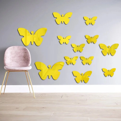 12 Stuks Acryl Spiegel Vlinder Muurstickers 3D DIY Verwijderbare Muurstickers Waterdicht Huisdecoratie Voor Woonkamer Slaapkamer