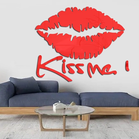 Pegatina de Pared de Espejo de Acrílico 3D Labios Patrón Kiss Me Calcomanía Removible DIY para Decoración de Pared de Hogar