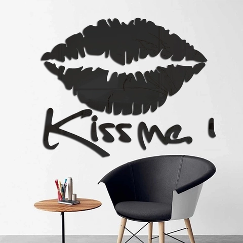 Pegatina de Pared de Espejo de Acrílico 3D Labios Patrón Kiss Me Calcomanía Removible DIY para Decoración de Pared de Hogar