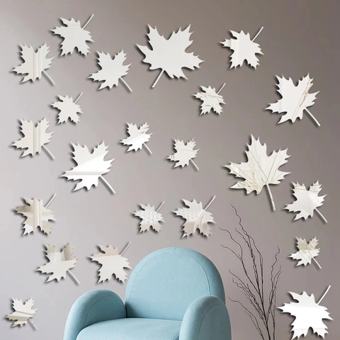 Pegatina de Pared de Espejo de Acrílico de Hoja de Arce 3D DIY Decorativa Impermeable Autoadhesiva para Sala de Estar Hogar