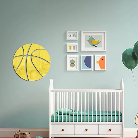 Stickers Muraux Miroir en Acrylique DIY Sports Baseball Basketball Football Forme 3D Miroir Décoratif Autocollants pour Salon Chambre