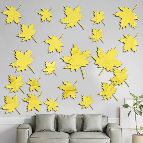 Pegatina de Pared de Espejo de Acrílico de Hoja de Arce 3D DIY Decorativa Impermeable Autoadhesiva para Sala de Estar Hogar