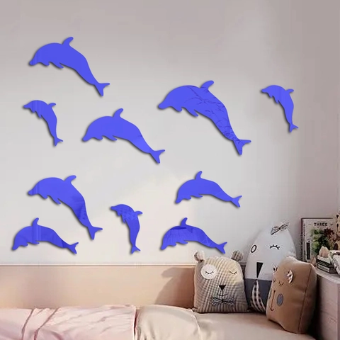 Pegatina de Pared de Espejo de Acrílico 3D Delfín Calcomanía Decorativa DIY para Baño Sala de Estar Dormitorio Arte Hogar