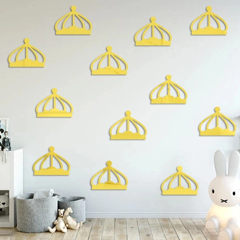 Stickers Muraux Miroir en Acrylique Forme de Couronne Auto-adhésif Décalcomanies Amovibles pour Décoration Chambre d'Enfant