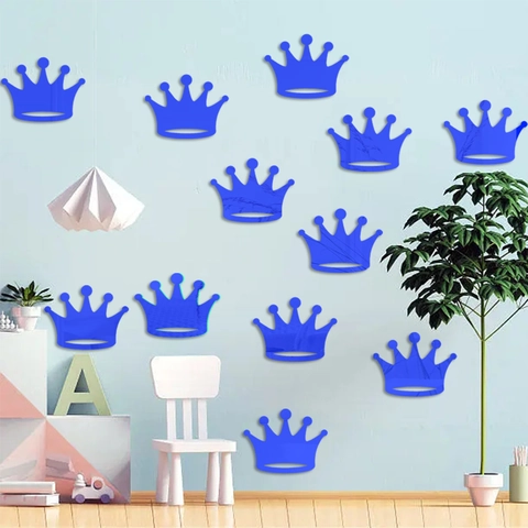 Stickers Muraux Couronne Miroir en Acrylique 3D Décalcomanies Auto-adhésives Imperméables Pour Chambre d'enfant Décoration Fête