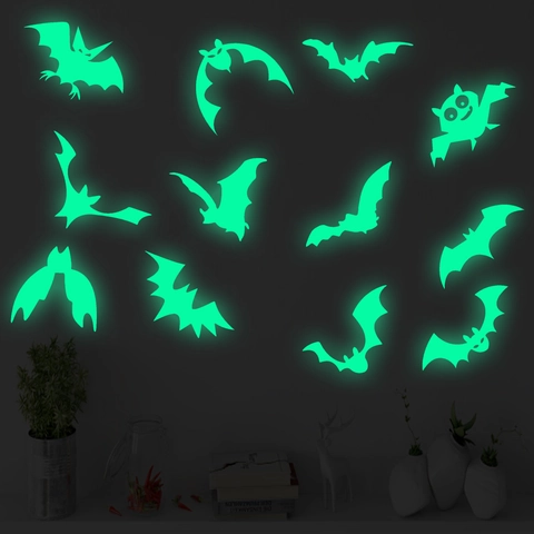 Halloween Leuchtende Fledermaus Wandaufkleber Selbstklebend PVC Fluoreszierende Wandtattoos Für Wohnzimmer Schlafzimmer Party Deko