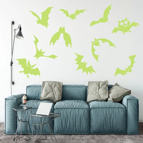 Halloween Leuchtende Fledermaus Wandaufkleber Selbstklebend PVC Fluoreszierende Wandtattoos Für Wohnzimmer Schlafzimmer Party Deko