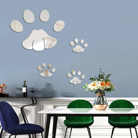 Pegatina de Pared de Espejo de Acrílico con Huella de Pata Calcomanía de Espejo DIY Para Habitación de Niños Baño Sala Decoración