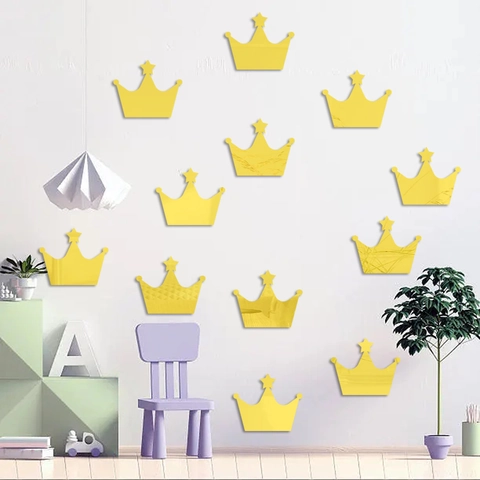 Sticker Mural Miroir Couronne Étoile en Acrylique Décalcomanie Miroir 3D Amovible DIY pour Chambre d'Enfant Décoration Murale